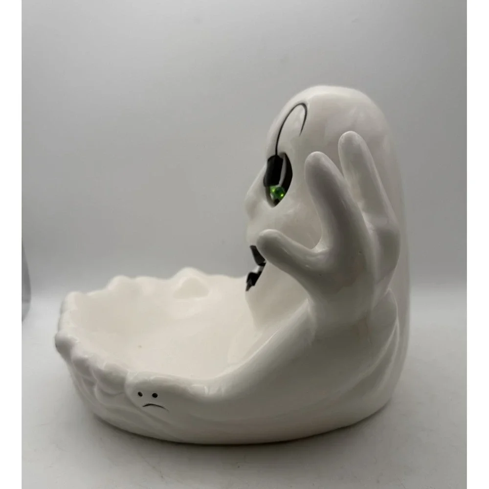 Vintage NCS 1993 Halloween Ghost Ceramic Light Up Figurine Box Tested Works